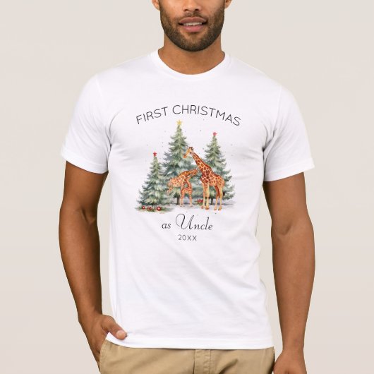 初めてのクリスマスズアンクルイヤーかわいいジラフェス家族 Tシャツ (正面)