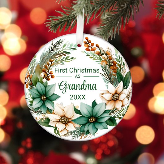 初めてのクリスマスズアースグランマホワイトグリーンポインセティアス セラミックオーナメント