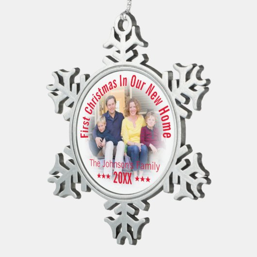 初めてのクリスマスズインウエアニューホーム|パーソナライズされた| スノーフレークピューターオーナメント (右)