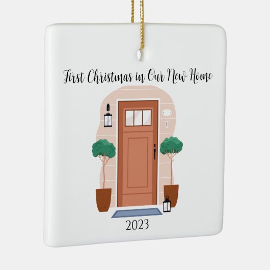 初めてのクリスマスズインザニューホームフロント素朴ドア セラミックオーナメント (右)