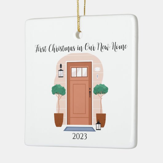 初めてのクリスマスズインザニューホームフロント素朴ドア セラミックオーナメント (左)
