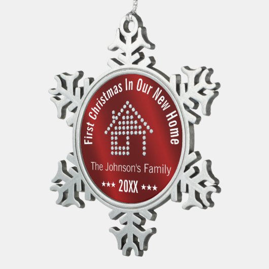 初めてのクリスマスズインザニューホーム |パーソナライズされた スノーフレークピューターオーナメント (右)
