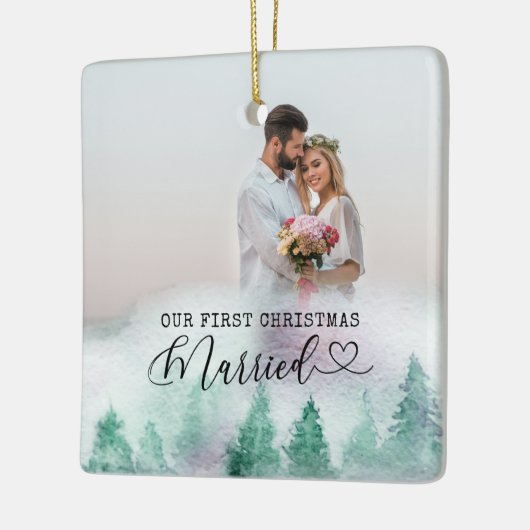 初めてのクリスマスズウ結婚したィンターフォレスト2写真 セラミックオーナメント (左)