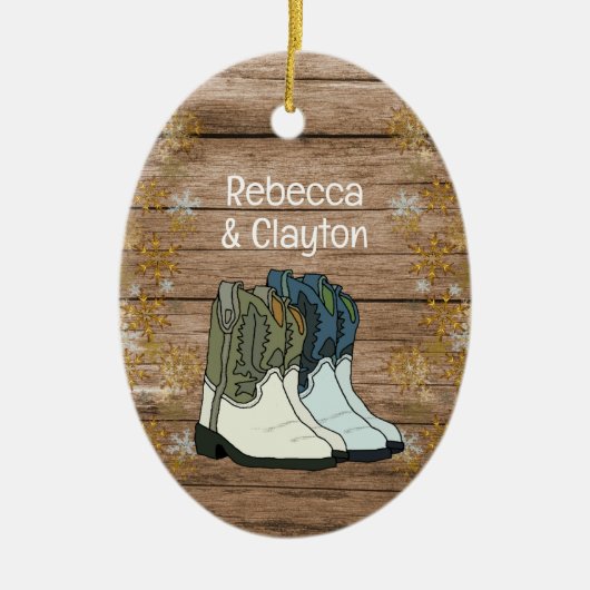 初めてのクリスマスズカップルニューホームカントリー セラミックオーナメント (正面)