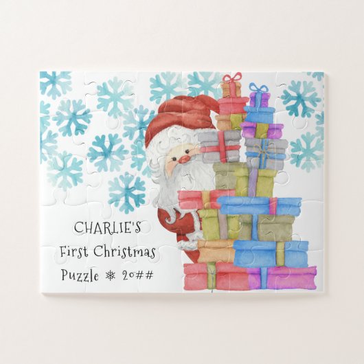 初めてのクリスマスズキュートサンタクロースパーソナライズされた ジグソーパズル (横)