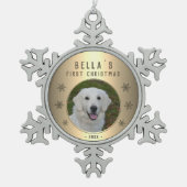 初めてのクリスマスズゴールデンスノーフレーク子犬の写真 スノーフレークピューターオーナメント (正面)