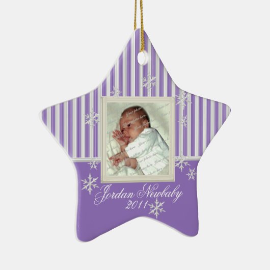 初めてのクリスマスズスターアンドスノーフレークスパープル セラミックオーナメント (右)