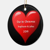 初めてのクリスマスズトゥーズキュート赤いハート2019ブラック セラミックオーナメント (左)