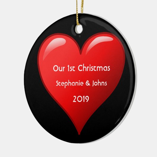 初めてのクリスマスズトゥーズキュート赤いハート2019ブラック セラミックオーナメント (左)
