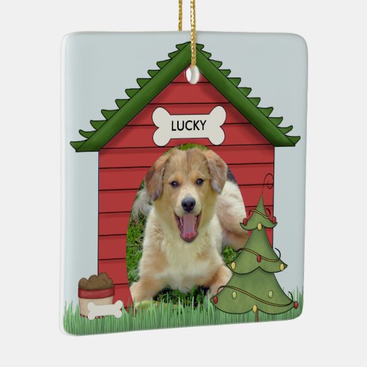 初めてのクリスマスズドッグハウス写真名&年 セラミックオーナメント (右)
