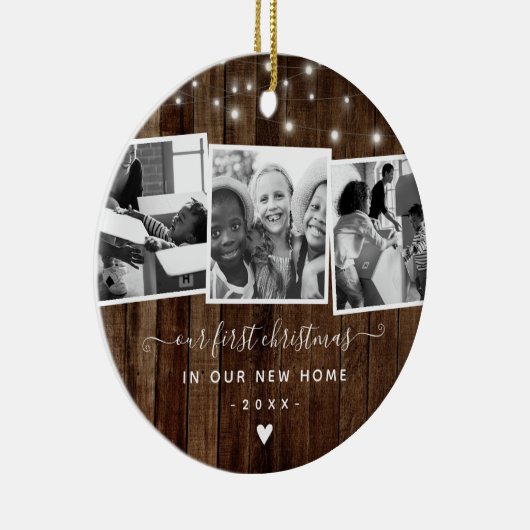 初めてのクリスマスズニューホームウッ素朴ドフォトコラージュ セラミックオーナメント (右)