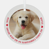 初めてのクリスマスズニューホームパピードッグ写真 ガラスオーナメント (裏面)
