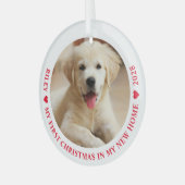 初めてのクリスマスズニューホームパピードッグ写真 ガラスオーナメント (正面左)