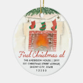 初めてのクリスマスズニューホーム暖炉ストッキング セラミックオーナメント (左)