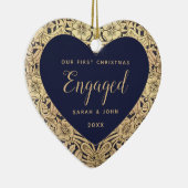 初めてのクリスマスズネイビ婚約したーブルー金ゴールドバラ セラミックオーナメント (右)