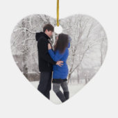 初めてのクリスマスズネイビ婚約したーブルー金ゴールドバラ セラミックオーナメント (裏面)