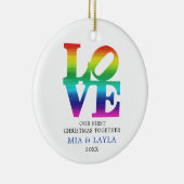 初めてのクリスマスズパーソナライズされたトゥレインボーLOVE セラミックオーナメント (右)