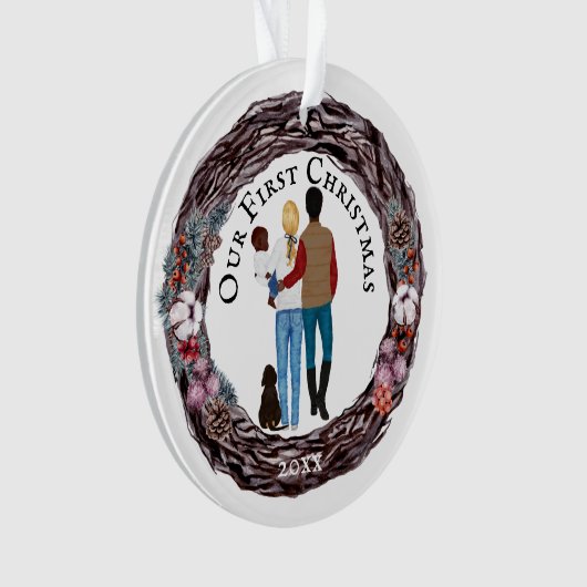 初めてのクリスマスズファミリードッグカントリーリース オーナメント (正面)