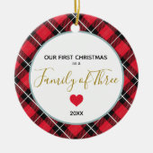 初めてのクリスマスズファミリー・オブ・スリーフォトベビー生まれたばかりの セラミックオーナメント (正面)