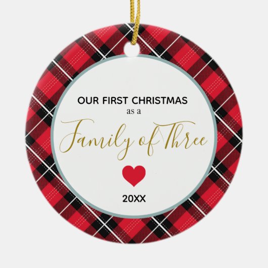 初めてのクリスマスズファミリー・オブ・スリーフォトベビー生まれたばかりの セラミックオーナメント (正面)