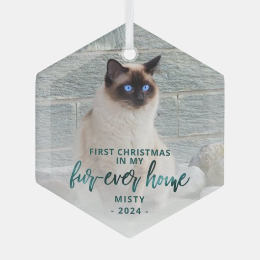 初めてのクリスマスズフォーエバーホームペットフォトティール（緑がかった色）グリーン ガラスオーナメント (正面)