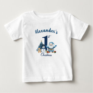 初めてのクリスマスズブルーサンタ ベビーTシャツ