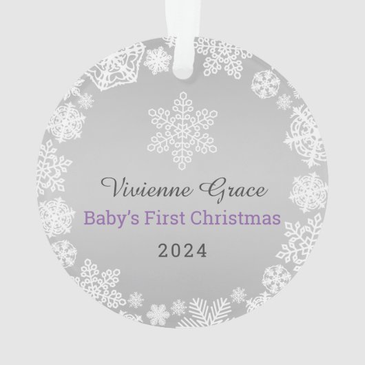 初めてのクリスマスズベビーガールスノーフレークフレーム写真 オーナメント (裏面)