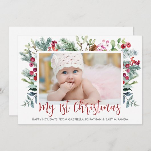 初めてのクリスマスズホリーベリー写真 シーズンカード (正面/裏面)