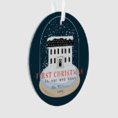 初めてのクリスマスズホームスノーグローブネイビーホリデーフォト オーナメント (正面)