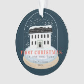 初めてのクリスマスズホームスノーグローブネイビーホリデーフォト オーナメント (正面)