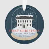 初めてのクリスマスズホームスノーグローブネイビーホリデーフォト オーナメント (正面)