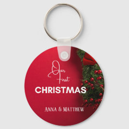 初めてのクリスマスズホーリーベリーパーソナライズされた名 キーホルダー