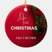 初めてのクリスマスズホーリーベリーパーソナライズされた名 セラミックオーナメント (裏面)