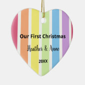 初めてのクリスマスズレインボーホワイトストライプパステル セラミックオーナメント (右)