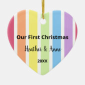 初めてのクリスマスズレインボーホワイトストライプパステル セラミックオーナメント (正面)