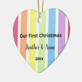 初めてのクリスマスズレインボーホワイトストライプパステル セラミックオーナメント (左)