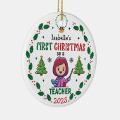 初めてのクリスマスズ先生名前をカスタムするラウンド セラミックオーナメント (右)