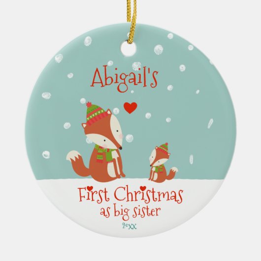 初めてのクリスマスズ姉かわいいウッドランドキツネ セラミックオーナメント (正面)