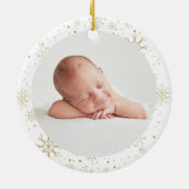 初めてのクリスマスズ祖父母の写真金ゴールド雪片 セラミックオーナメント (裏面)