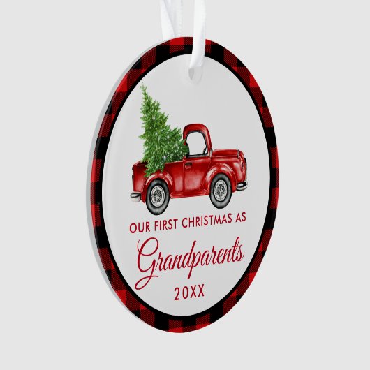 初めてのクリスマスズ祖父母ヴィンテージトラックプレイド オーナメント (正面)