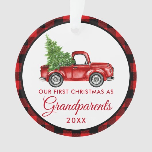 初めてのクリスマスズ祖父母ヴィンテージトラックプレイド オーナメント (正面)