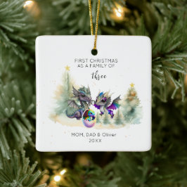 初めてのクリスマスズ3ネオン・ドラゴンスクエアの家族 セラミックオーナメント