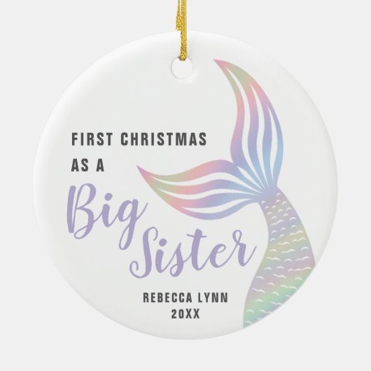 初めてのクリスマスズ・アズ・シスターパーソナライズされた・マーメイド セラミックオーナメント (裏面)