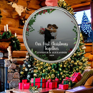 初めてのクリスマスズ·トゥガー·ツー·カップルの新婚写真 メタルオーナメント