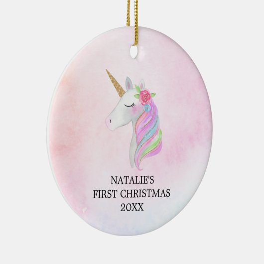 初めてのクリスマスズ·ベビー·ガパーソナライズされたール·ユニコーン セラミックオーナメント (右)
