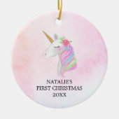 初めてのクリスマスズ·ベビー·ガパーソナライズされたール·ユニコーン セラミックオーナメント (正面)