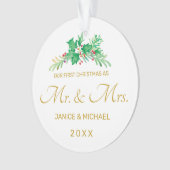 初めてのクリスマスズMr&Msウォーターカラーホリーフォト オーナメント (正面)