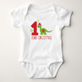 初めてのクリスマスタイポグラフィーかわいい恐竜ディノ ベビーボディスーツ (正面)