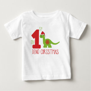 初めてのクリスマスタイポグラフィーかわいい恐竜ディノ ベビーTシャツ