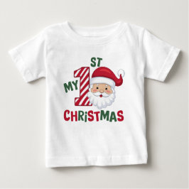 初めてのクリスマスタイポグラフィー かわいいサンタ ベビーTシャツ